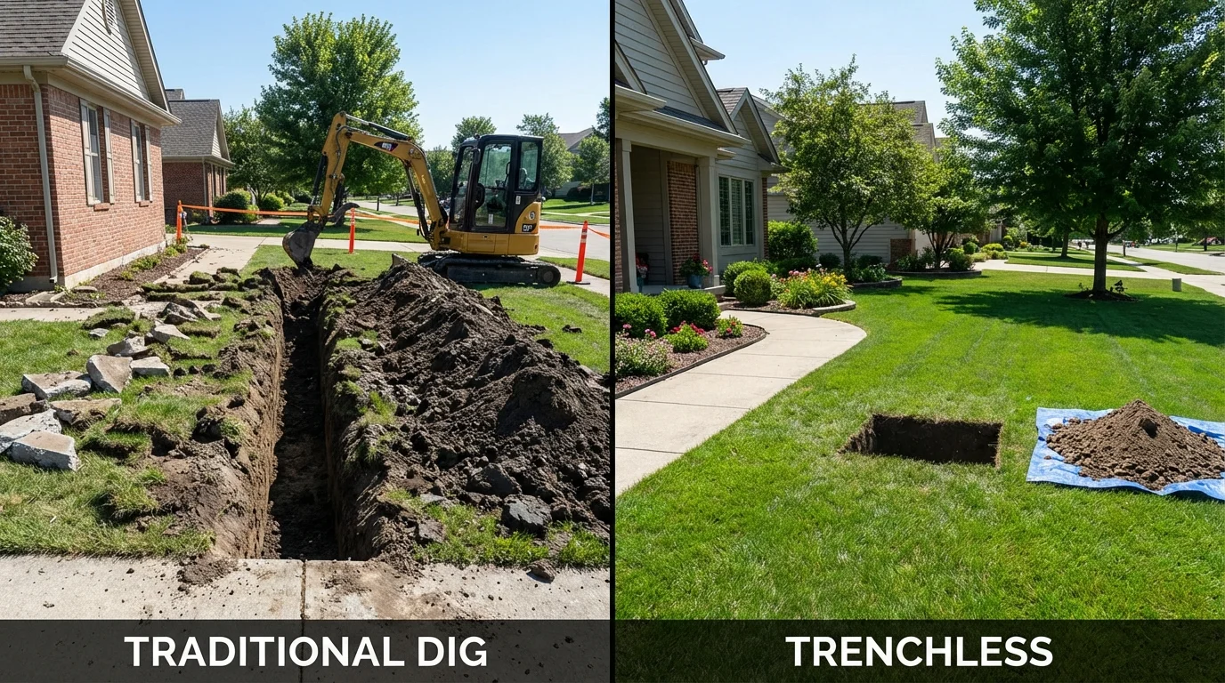 Trenchless sewer repair with minimal yard damage versus traditional excavation in Freer, TX